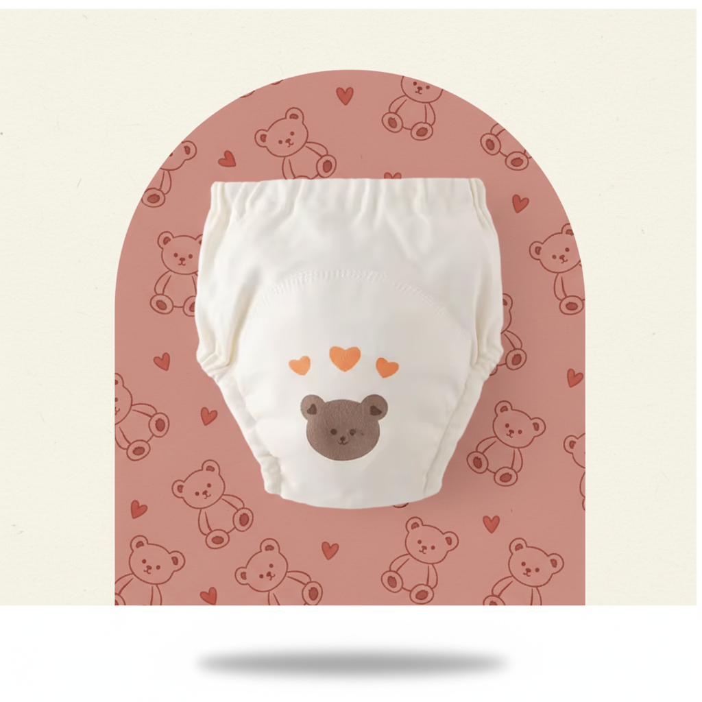 Couche lavable ourson cœurs rouges arche - style scandinave minimaliste