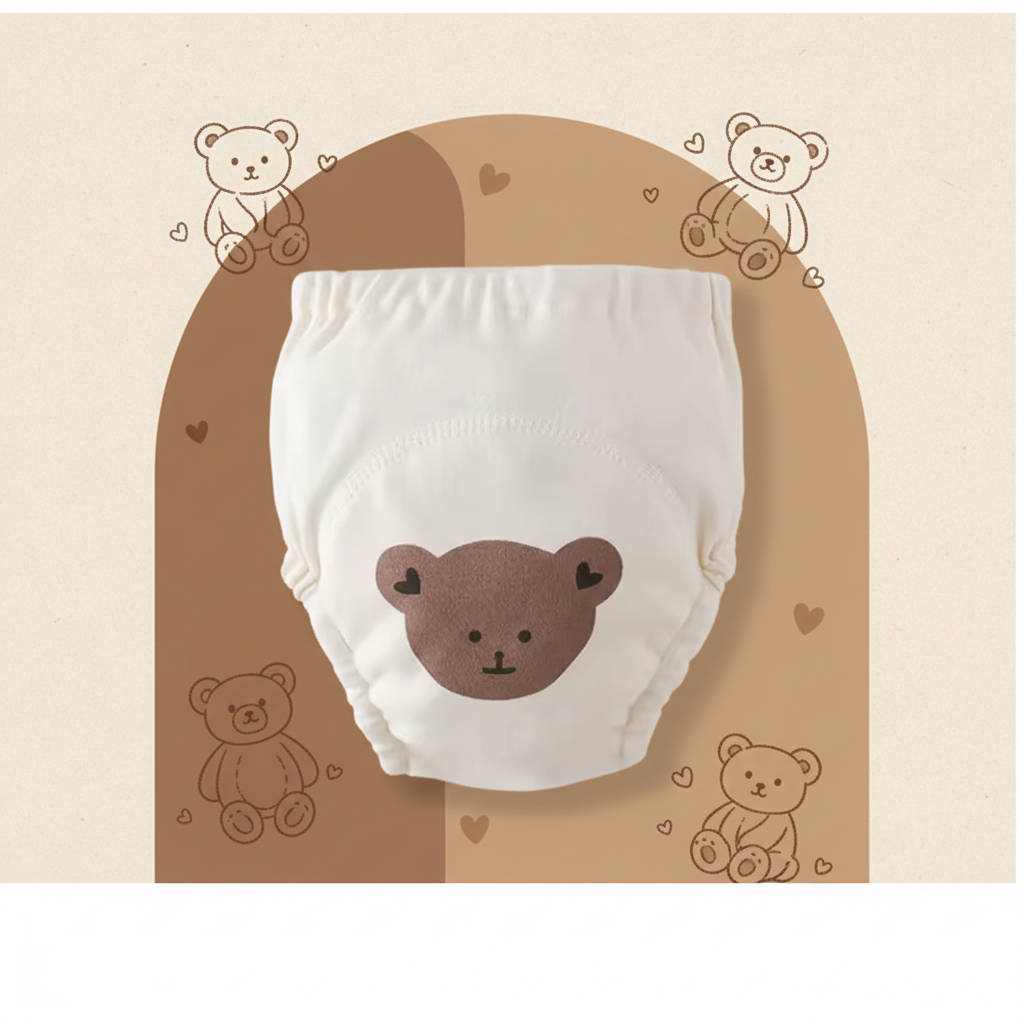 Couche lavable ourson chocolat - style scandinave minimaliste