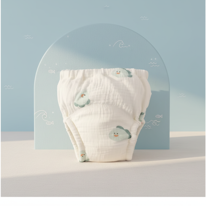 Couche lavable poissons fond bleu vagues - style scandinave minimaliste